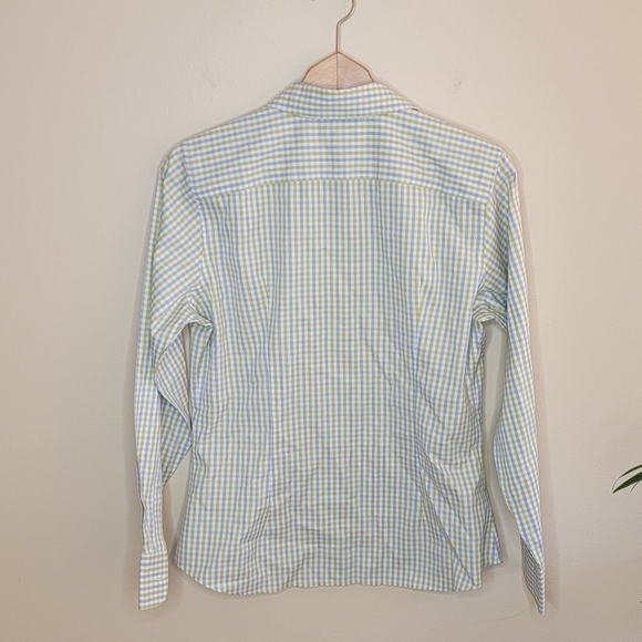 Lands' End | Blue Green White Gingham Check Button Front Shirt - Picture 5 of 5